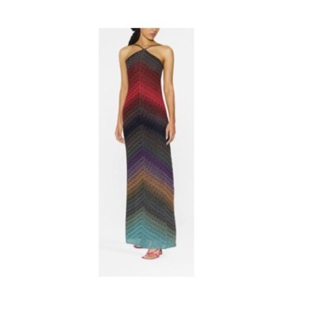 NWT Missoni Metallic Chevron Knit Halter Maxi Dress